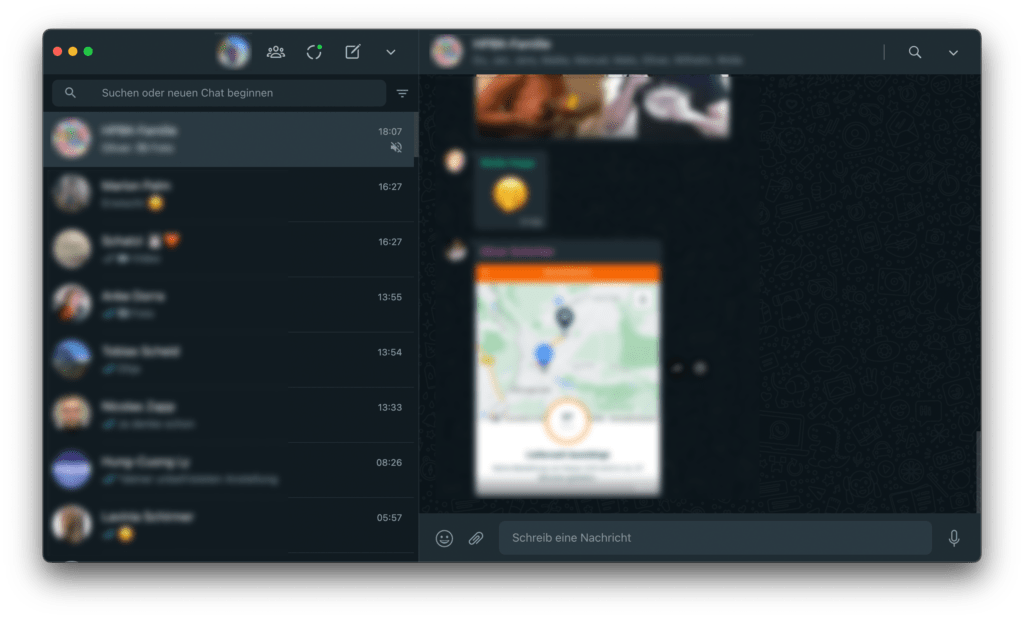 WhatsApp mit Split-Screen auf dem Mac